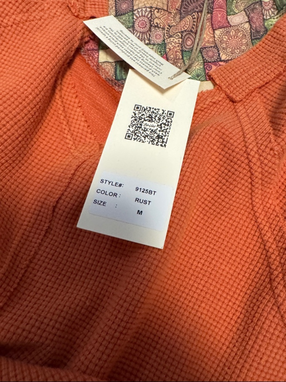BlueVelvet NWT Orange Waffle Patchwork KAFTAN SLEEVES POCKETS Tunic Top - Picture 7 of 7
